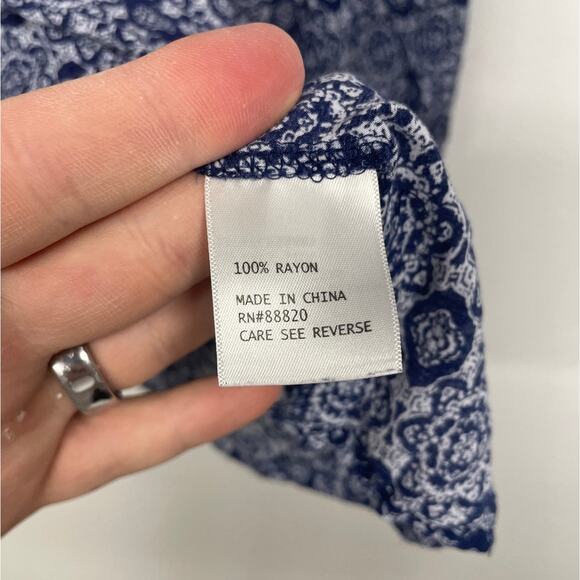 Anthropologie Lucy & Laurel Blue Boho Puff Sleeve Blouse SZ 2X Patterned EUC - Picture 4 of 12